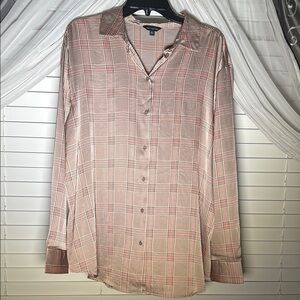 The Limited Tan and Red Blouse with Classic Collared Design